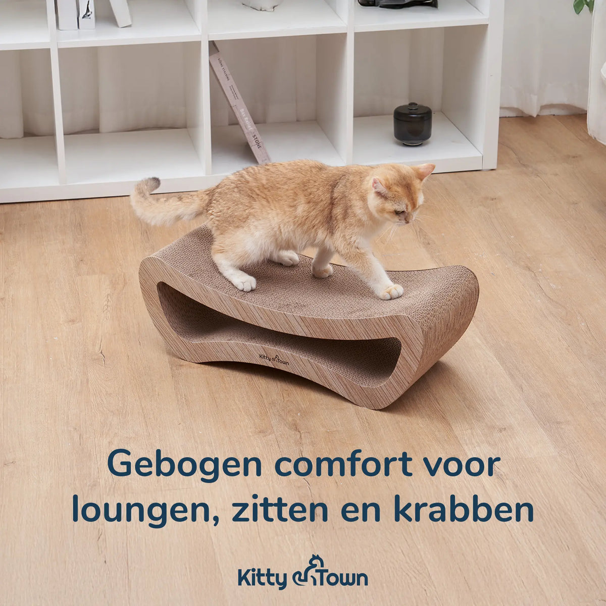 Luxe Krabsofa Kitty Town Leo Medium – Krabkarton en Krabmeubel Hout