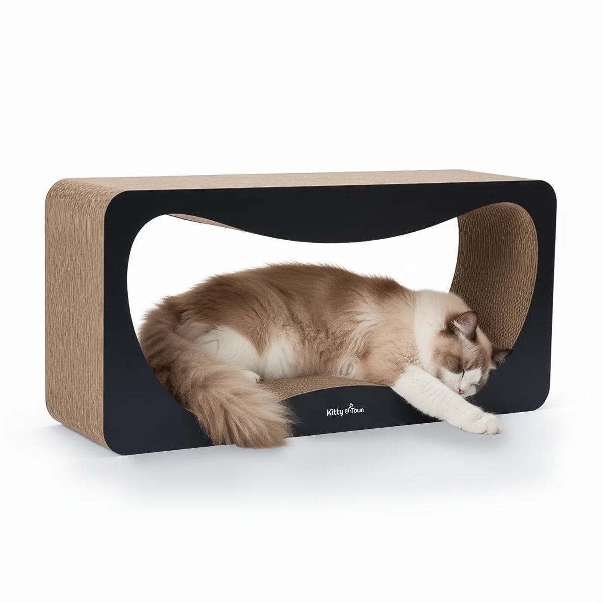 Kat op KittyTown Luna XL krabsofa in donkere uitvoering